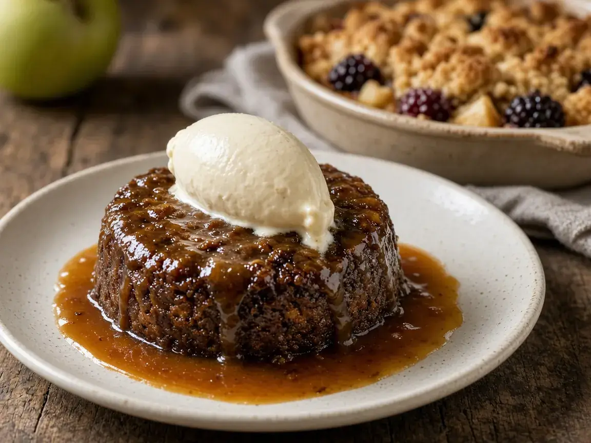 Sticky toffee pudding with clotted cream ice cream